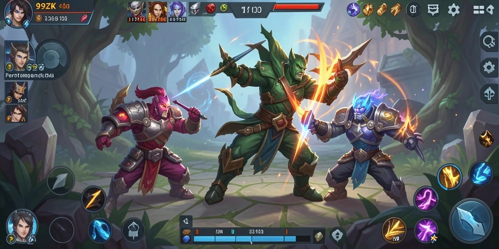 Gameplay seru 99ZK dengan berbagai karakter bertarung.