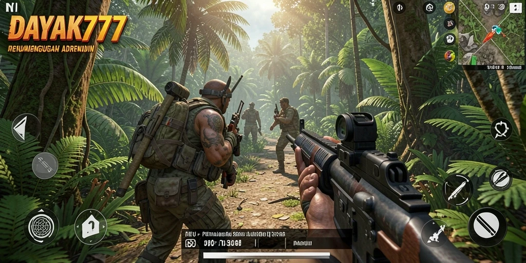 Tampilan utama gameplay DAYAK777 dengan aksi tembak-menembak yang mendebarkan.