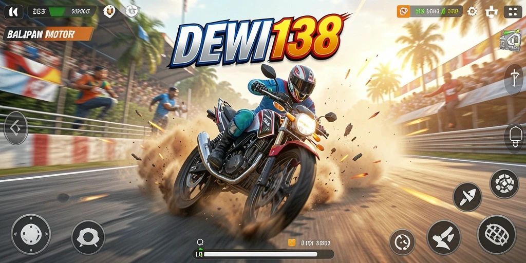 Screenshot gameplay DEWI138 menampilkan aksi balapan motor yang seru.