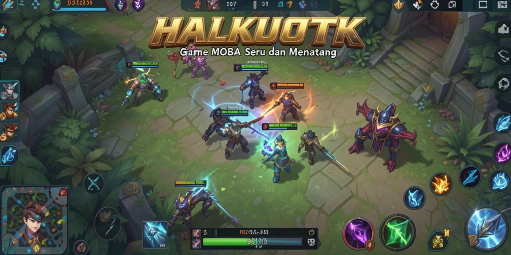Screenshot gameplay menunjukkan aksi mendebarkan dalam pertarungan MOBA.