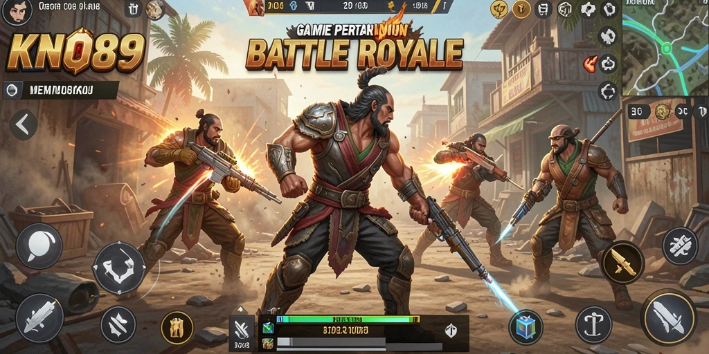 Tangkapan layar gameplay KNO89 yang menampilkan pertarungan seru dalam mode Battle Royale.