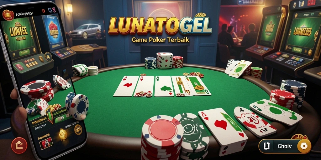 Screenshot LUNATOGEL menampilkan gameplay poker yang mendebarkan.