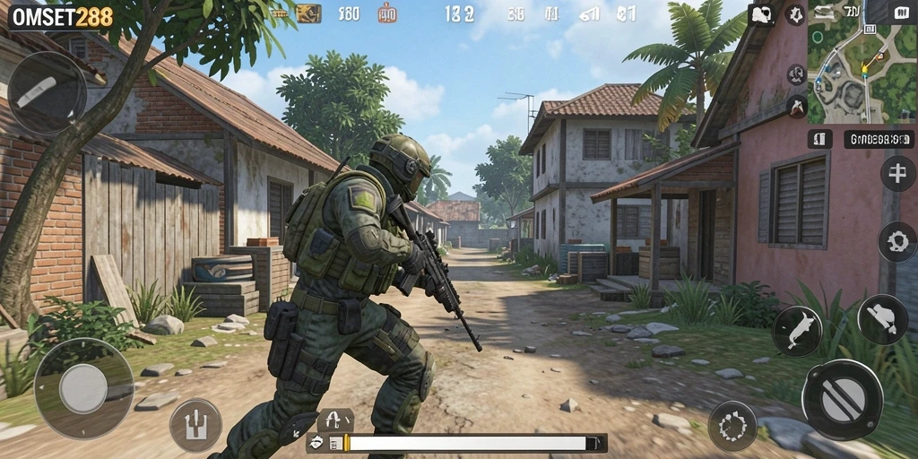 Screenshot utama OMSET288 menampilkan aksi seru dalam gameplay TPS.
