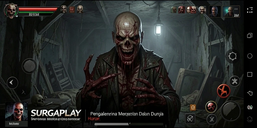 Tangkapan layar menampilkan suasana mencekam dalam gameplay SURGAPLAY.